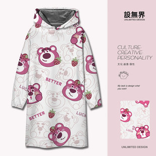 日系原宿风卡通草莓与小熊涂鸦中长款卫衣裙女连衣裙0015设无界