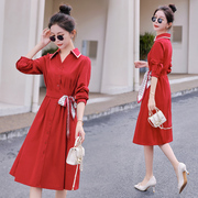 枣红色连衣裙女夏时尚修身韩版法式减龄气质收腰显瘦中长款裙子潮