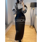 luxcraig法式假两件黑色开叉，连衣裙女设计感显瘦复古轻熟裙子