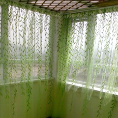 田园风格成品绿色柳叶客厅卧室窗纱