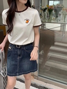 里奈水果刺绣印花T恤短袖女2024春夏季韩系小众设计感圆领上衣ins