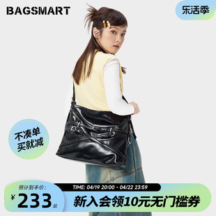 bagsmart斜挎包大容量托特包女包(包女包)通勤包包，黑色大包荆棘单肩包挎包