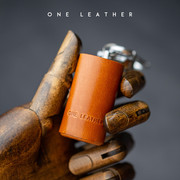 一皮oneleather便携烟灰缸创意个性，铝带盖ins风金属手工牛皮