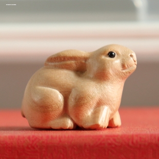 桃木兔子摆件木雕整料雕刻不喷漆不打蜡生肖兔饰品无漆