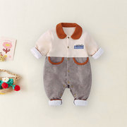 婴儿秋装外出套装宝宝连体哈衣春秋婴儿外穿时尚薄款双层纯棉爬服