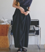 !23夏日系设计感气质ins显瘦高腰，侧口袋黑色长裙半身裙