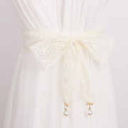 白色蕾丝腰带女连衣裙，长裙收腰装饰2023夏天配裙子的腰绳系带
