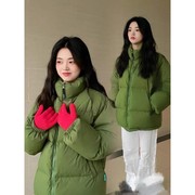 反季绿色羽绒服女短款冬季2022韩版宽松加厚面包服小个子外套
