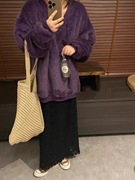 韩版纯色紫色毛毛卫衣，外套女2024高级感气质，百搭洋气上衣潮