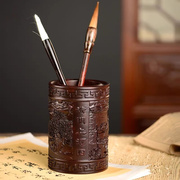 黑檀木雕清明上笔筒工艺品办公室家居客厅木质笔筒摆件送礼