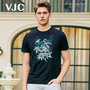 VJC/威杰思2024年夏季男装短袖T恤花卉时尚休闲运动男士上衣
