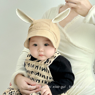 春秋婴儿帽子可爱兔耳朵宝宝套头帽薄款宫廷帽男童女童遮阳帽