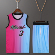 粉色篮球服套装定制个性潮流，球衣单位比赛队服，热火3号韦德背心夏