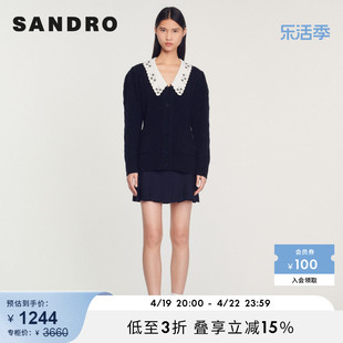 sandrooutlet女装法式花边，领收腰羊毛，针织衫上衣sfpca00653