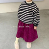 韩版儿童上衣冬季新女童(新女童)加厚抓绒圆领条纹卫衣紫红色灯芯绒半身裙