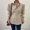 韩国chic早春简约纯色，设计感收腰显瘦带垫肩，长袖衬衫女休闲衬衣