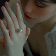 天然淡水珍珠戒指s925银镀18k金简约款百搭气质大珍珠妖艳紫手饰
