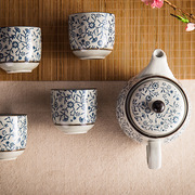 日式复古泡茶壶简约陶瓷茶壶吉祥红花带滤网茶具家用釉下彩泡茶器