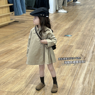 女童风衣外套韩版时髦儿童秋装洋气女宝宝中长款上衣卡其色衣服