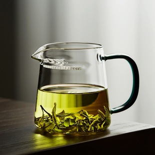 茶漏一体玻璃公道杯高档加厚带过滤分茶器月牙，过滤茶杯日式泡茶器