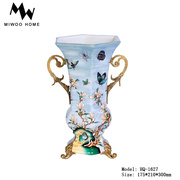 米屋家居欧式玄关茶几装饰摆件陶瓷配铜花艺花瓶美式奢华客厅花器