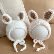 宝宝可爱兔耳朵帽子毛绒护耳，帽秋冬季包头保暖针织男女童卡通帽