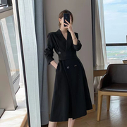 初秋冬高级感职业外套西装裙复古大码法式时尚收腰气质黑色连衣裙