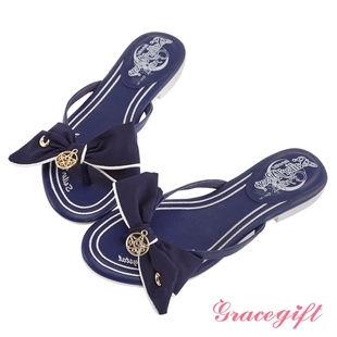 gracegift-美少女戰士蝴蝶結月亮飾釦涼拖鞋藍