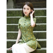 夏季改良版唐装半身旗袍上衣短袖，复古仿棉麻中国古风民国风女装