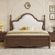 法式复古实木床现代简约1.5米1.8美式双人大床皮艺软包床欧式婚床