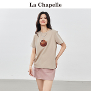 拉夏贝尔/La Chapelle印花短袖T恤女夏款休闲宽松百搭上衣