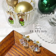 圣诞闪耀水晶主题系列~耳钉纯银，防过敏节日，气氛耳饰耳环镀k金保色