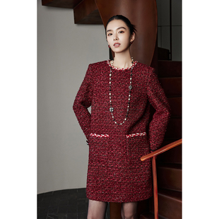 wangxo编织领小香风裙子正肩设计精致复古时尚气质细闪简约连衣裙