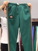 韩国绿色宽松加绒加厚哈伦，裤女冬季侧边条纹，中腰显瘦运动裤潮