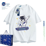 NASA联名滑板宇航员儿童纯棉短袖T恤2024男童女童中大童上衣