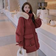 高级感大毛领红色羽绒服女中长款2023冬韩版加厚90白鸭绒(白鸭绒)外套