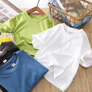 男童短袖T恤纯棉夏季纯色中大童半袖儿童团体服装定制印logo