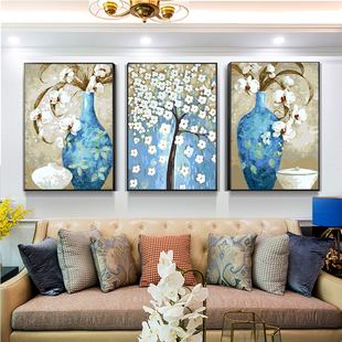 美式花瓶diy填色数字油画，客厅卧室装饰画三拼三联花卉油彩画