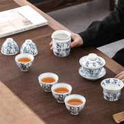 青花瓷功夫茶具整套家用手绘陶瓷盖碗茶杯泡，茶壶套装礼盒