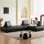 威诗勒全真皮沙发意式极简客厅横厅双面可移动模块组合黑色皮沙发