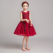 女童短款礼服公主裙生日红色，花童小女孩主持人儿童钢琴演出服洋气