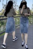 超值短袖条纹T恤牛仔半身裙套装女韩版显瘦休闲淑女两件套