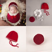 新生婴儿拍照包裹布蚕宝宝造型宝宝满月照相小红帽子围巾衣服道具