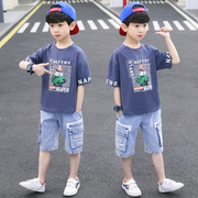 男童夏装2022韩版男孩帅洋气纯棉衣服短袖网红潮中大儿童套装