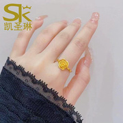 5g黄金玫瑰花戒指999足金花朵，指环素圈金戒指，女款纯金食指戒