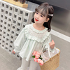 韩国童装2024女童春季薄款娃娃衫女孩森系春装浅绿色公主衬衫