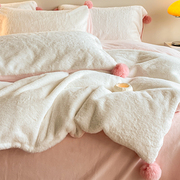 兔毛纯色小毛球牛奶，绒四件套冬季简约珊瑚法兰绒床单被套床上用品