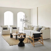 侘寂风工作室可拆洗羽绒沙发北欧美式客厅三人布艺沙发麻布沙发