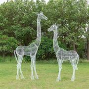 户外铁艺镂空动物雕塑，大仿真梅花鹿长颈鹿，独角兽摆件不锈钢工艺品