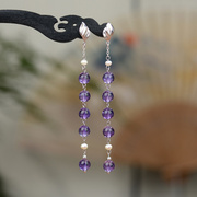 天然紫水晶耳环女款时尚，s925银叶子耳饰，紫色长款耳坠气质高级大气